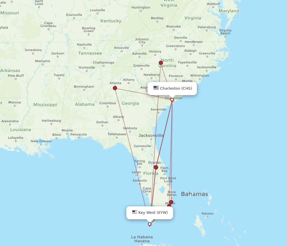 CHS-EYW flight routes