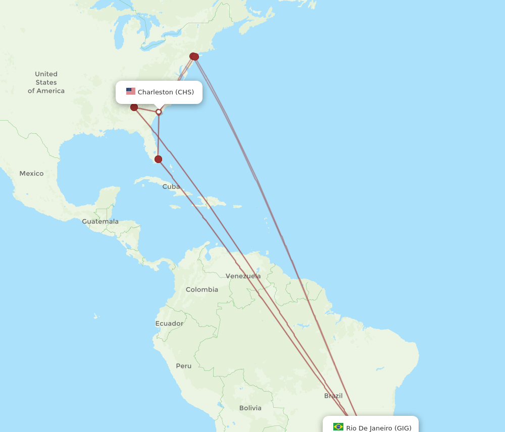 CHS-GIG flight routes