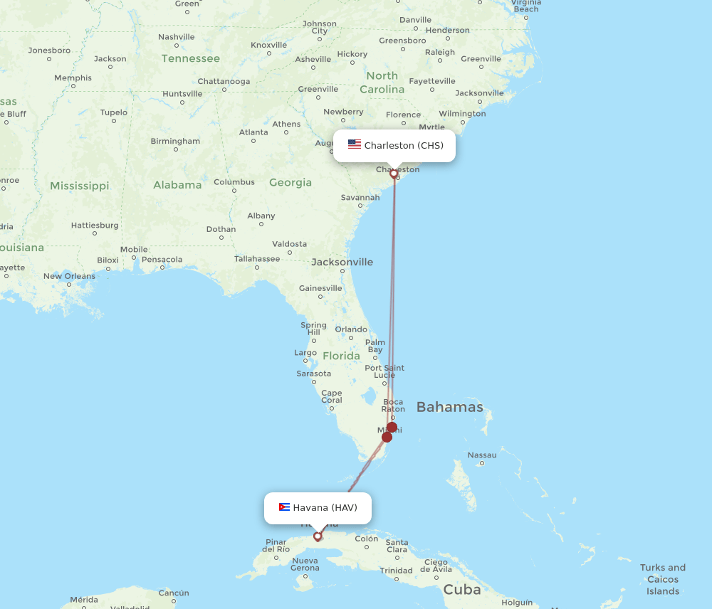 CHS-HAV flight routes