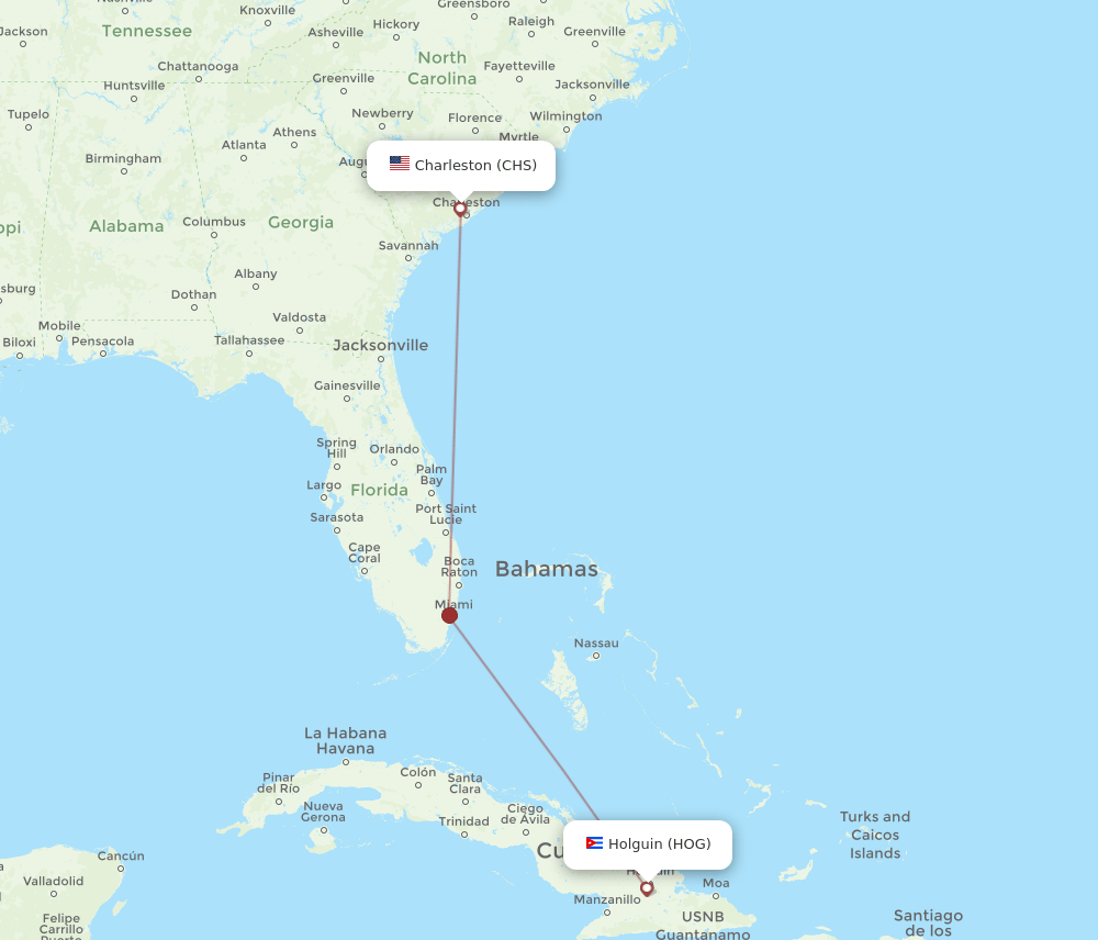 CHS-HOG flight routes