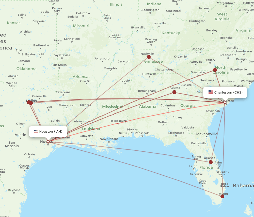 CHS-IAH flight routes