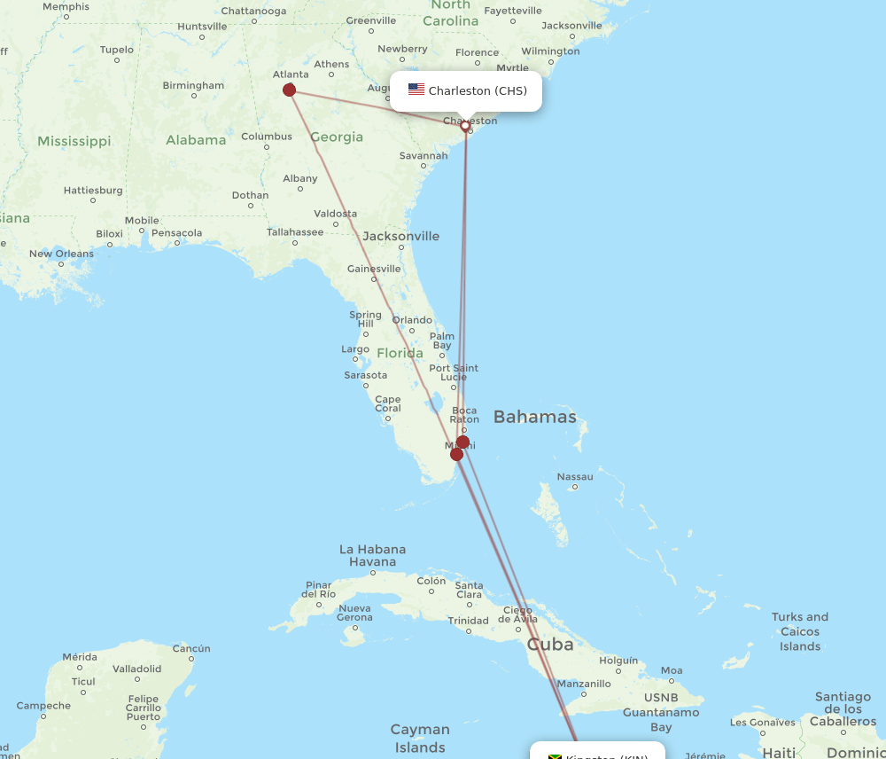 CHS-KIN flight routes