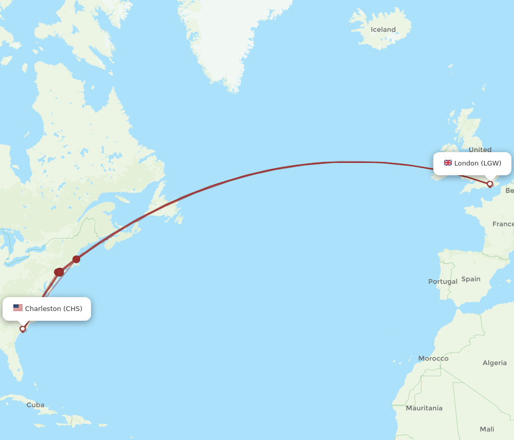CHS-LGW flight routes