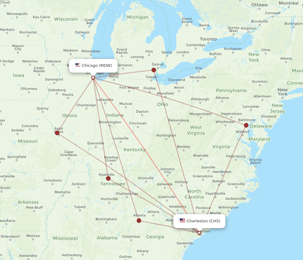 CHS-MDW flight routes