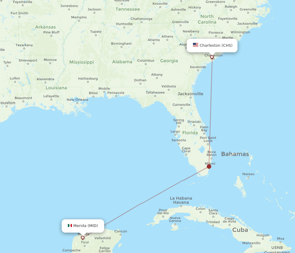 CHS-MID flight routes