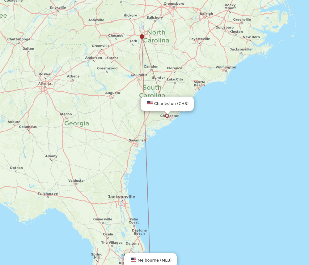 CHS to MLB flights and routes map