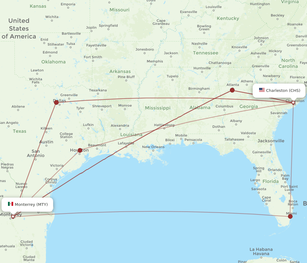 CHS-MTY flight routes