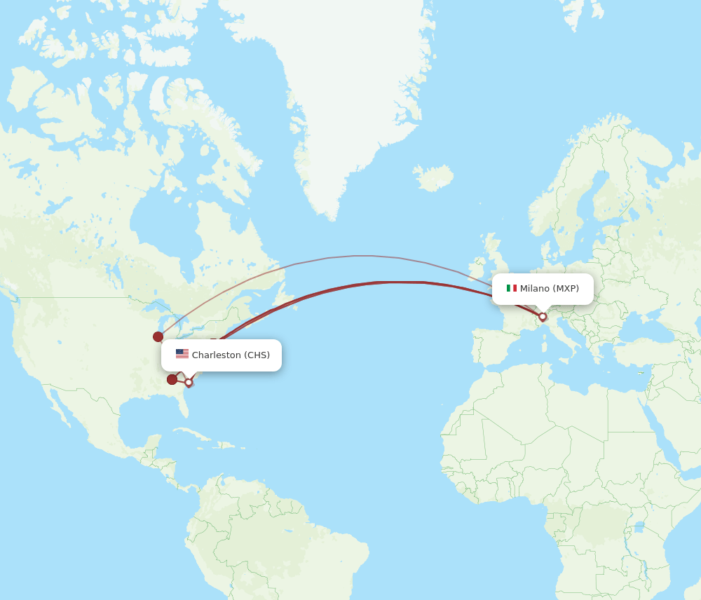 CHS-MXP flight routes