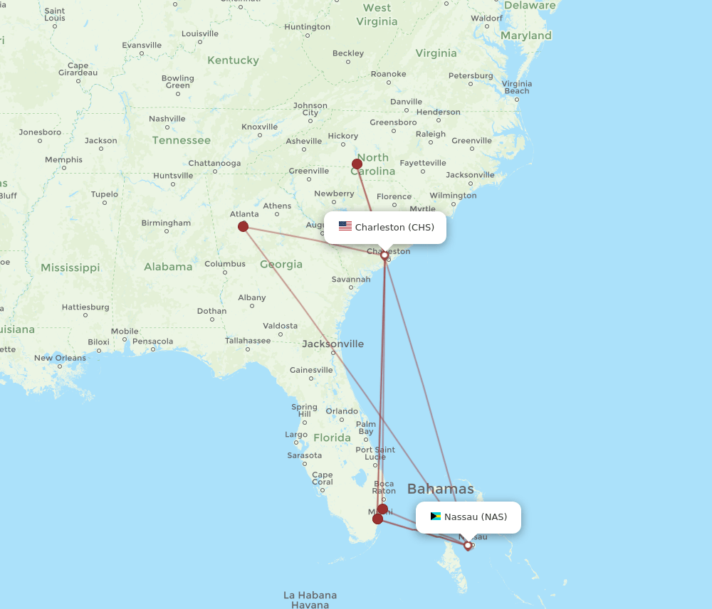 CHS-NAS flight routes