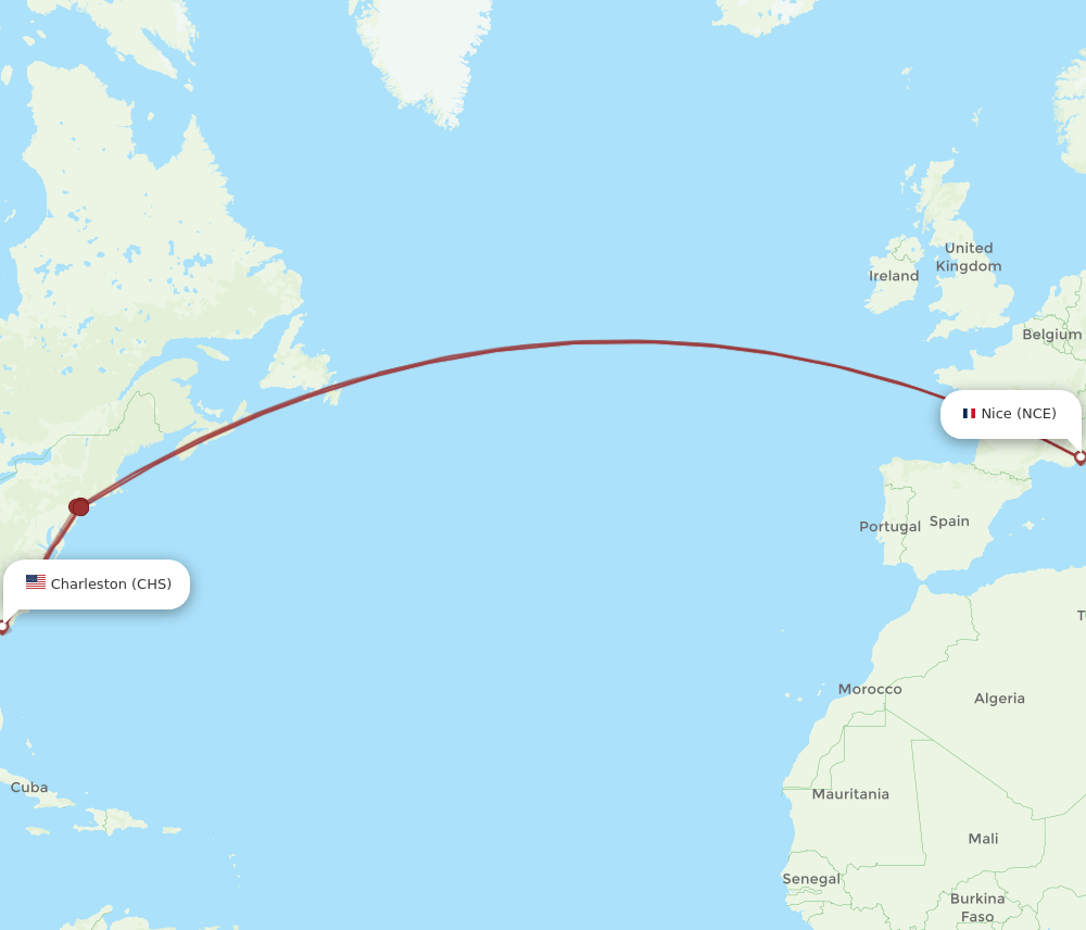 CHS-NCE flight routes