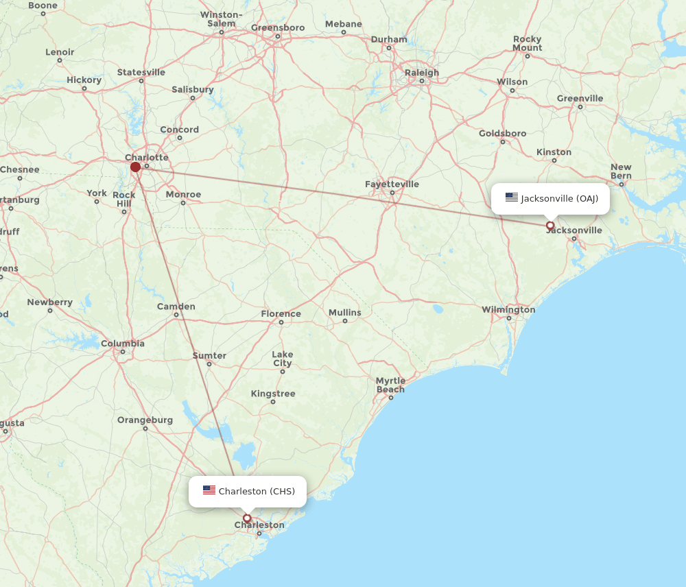 CHS to OAJ flights and routes map