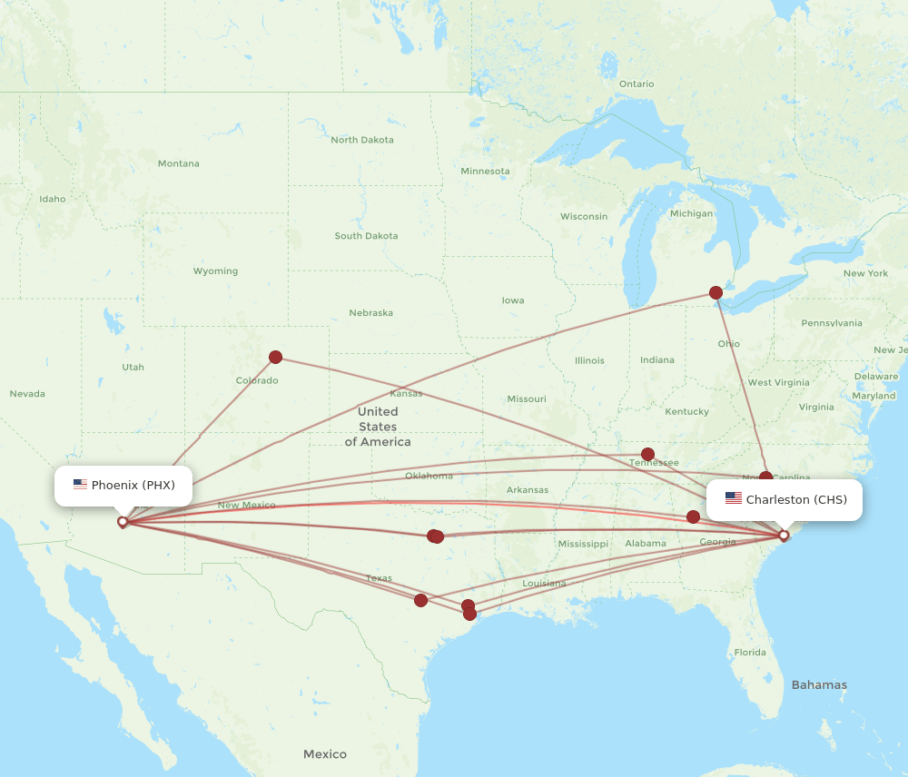 CHS-PHX flight routes