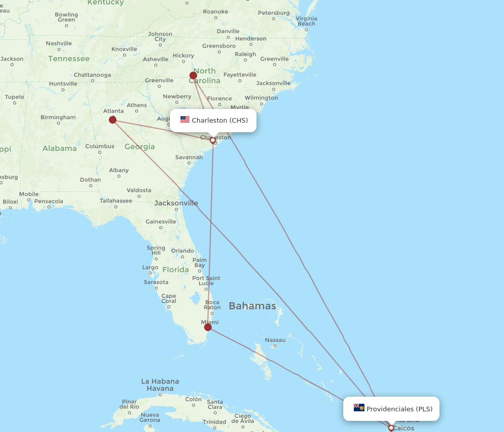 CHS to PLS flights and routes map