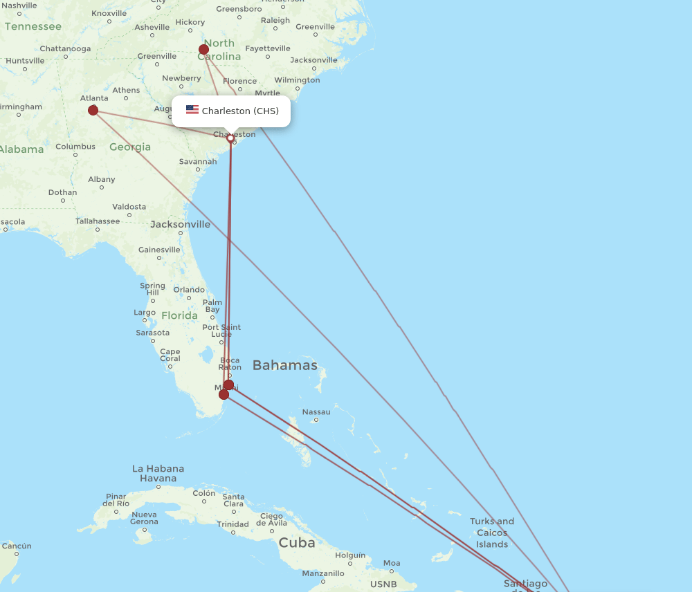 CHS to PUJ flights and routes map