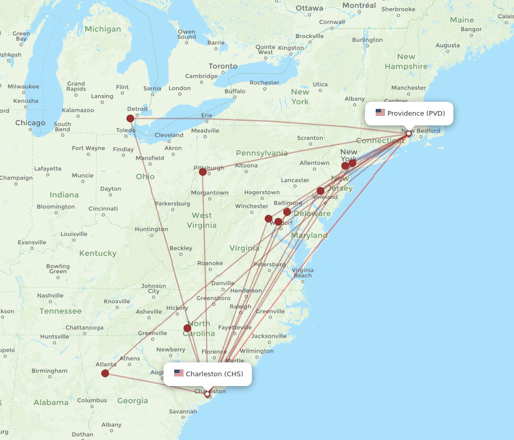 CHS-PVD flight routes
