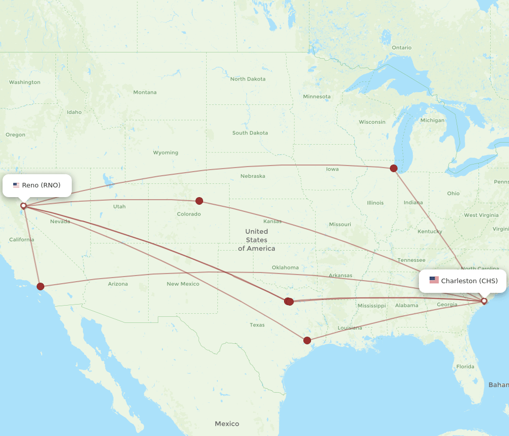 CHS-RNO flight routes
