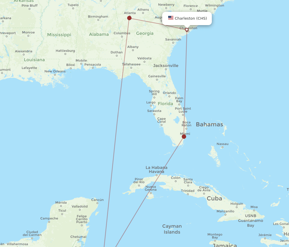 CHS-RTB flight routes