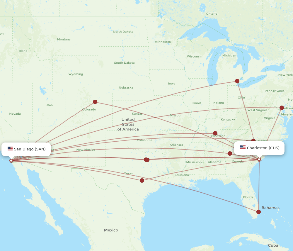 CHS-SAN flight routes