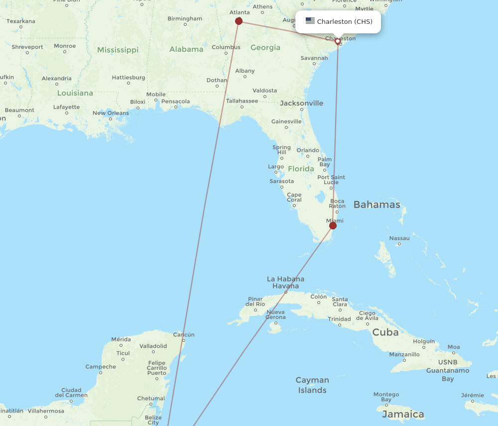 CHS-SAP flight routes