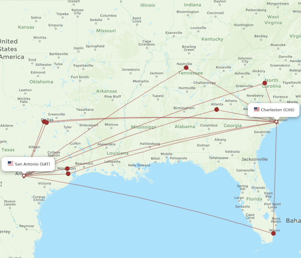 CHS-SAT flight routes