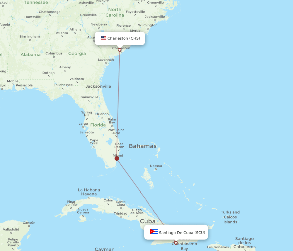 CHS to SCU flights and routes map
