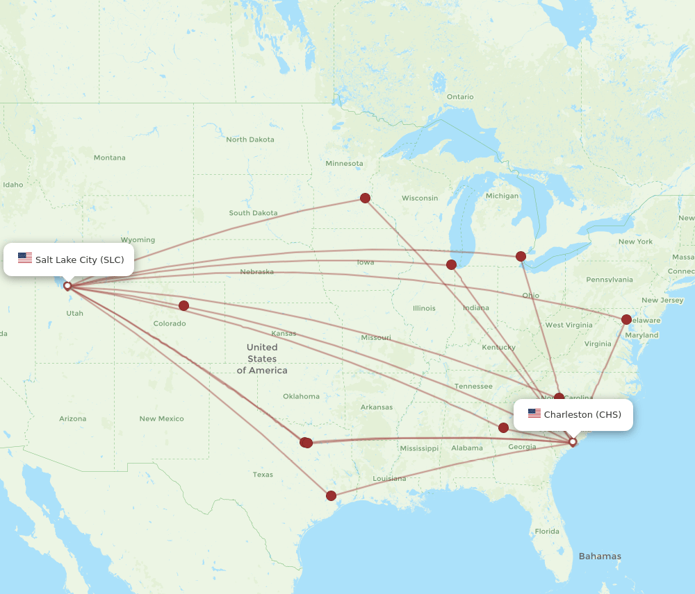 CHS-SLC flight routes