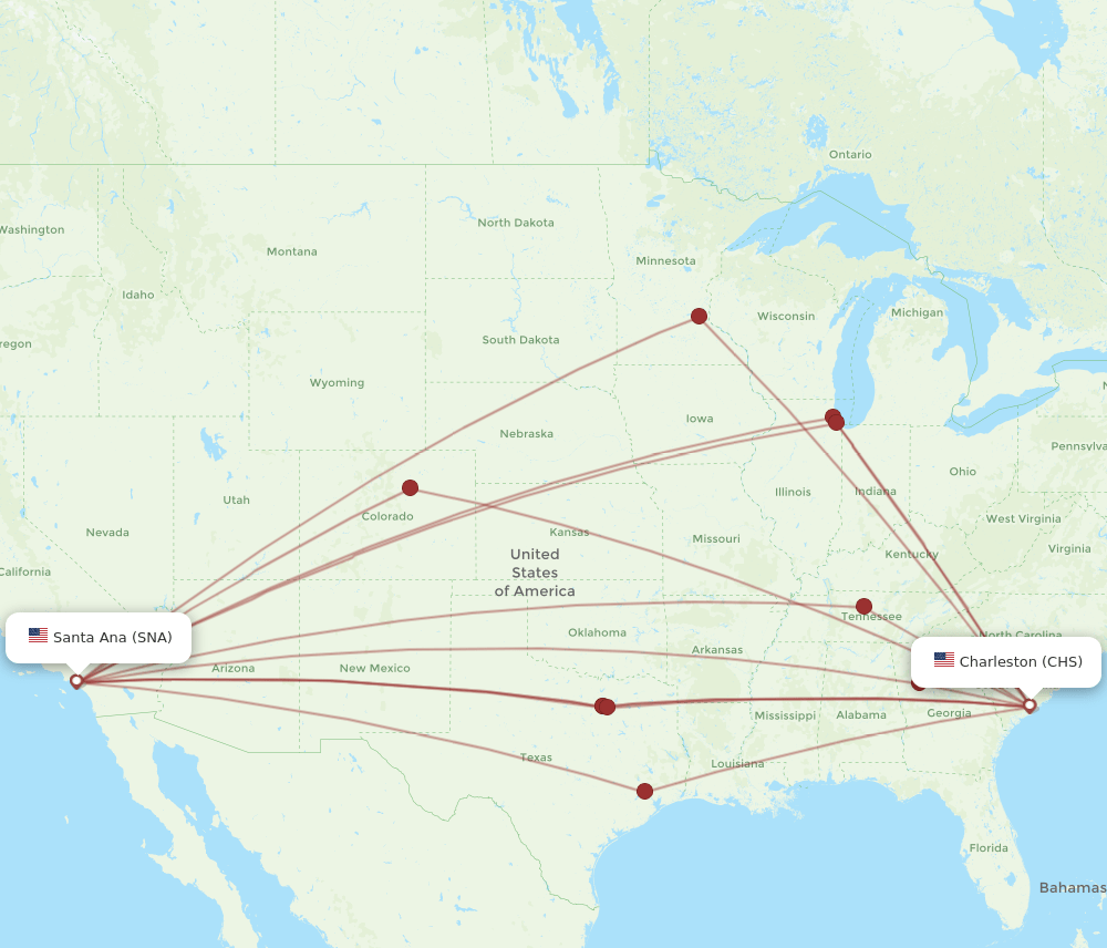 CHS-SNA flight routes