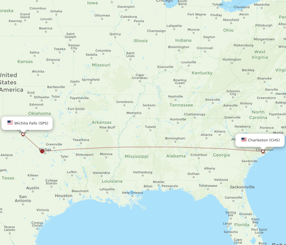 CHS-SPS flight routes