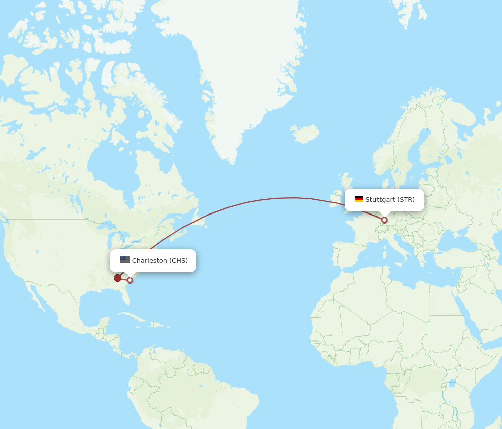 Charleston - Stuttgart route map and flight paths