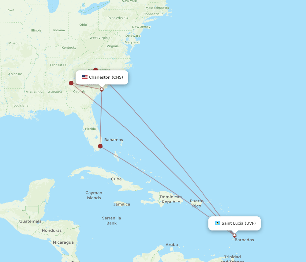 CHS to UVF flights and routes map