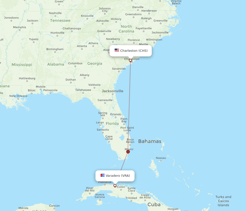 CHS-VRA flight routes
