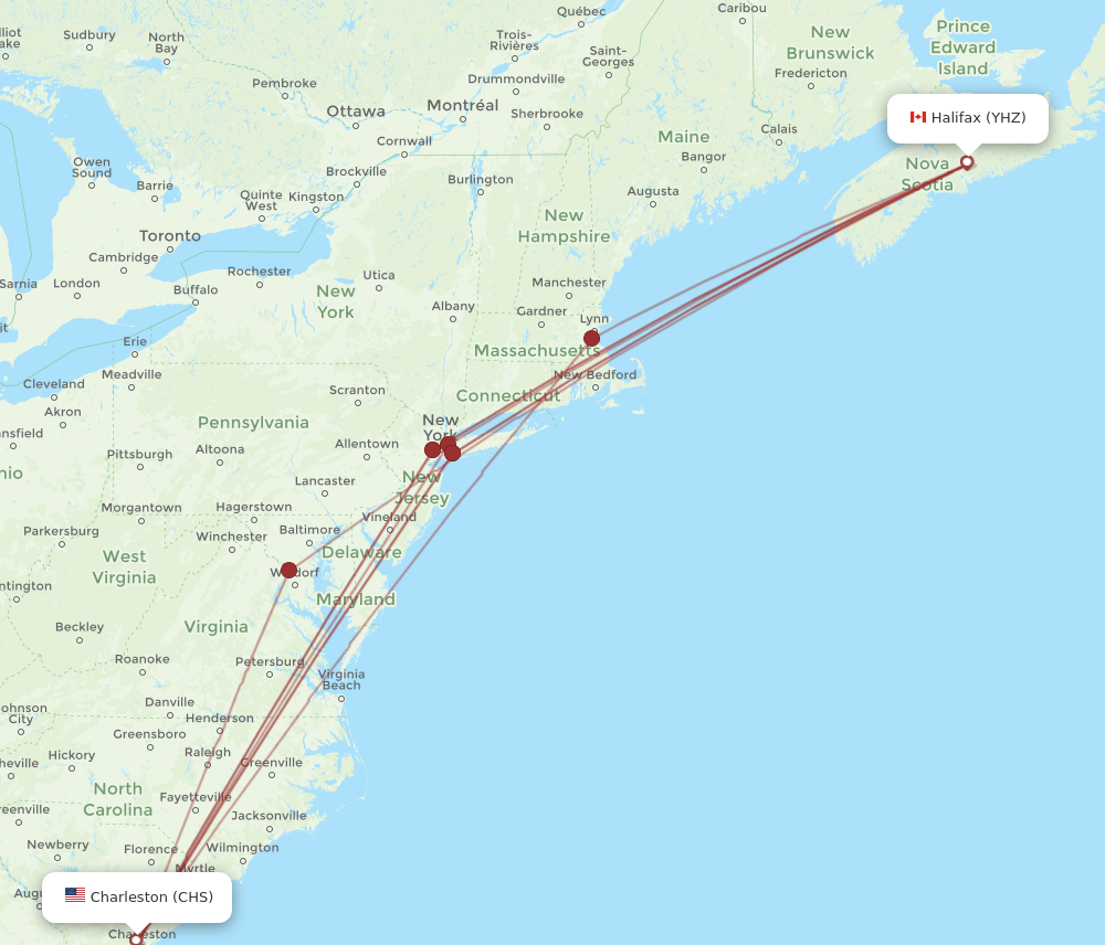 CHS-YHZ flight routes