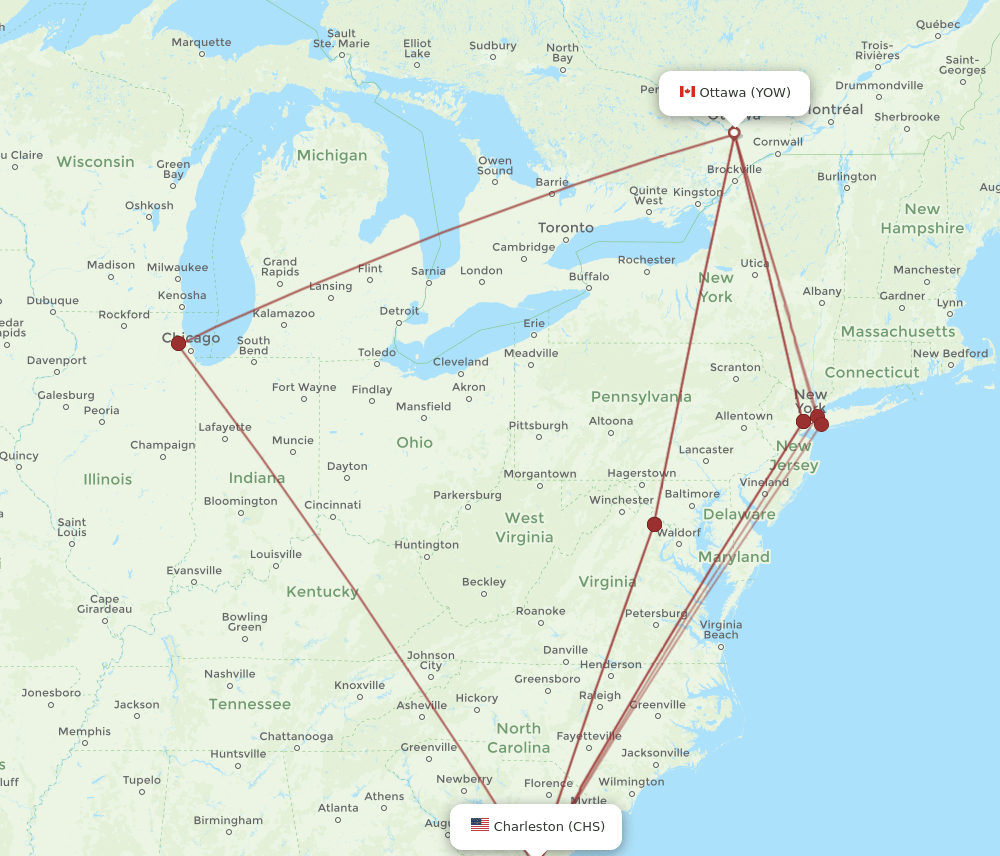 CHS-YOW flight routes