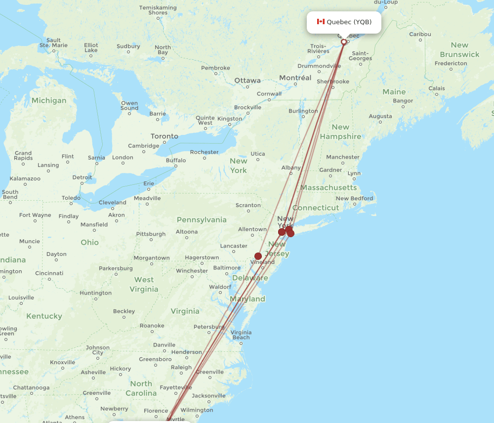 CHS-YQB flight routes
