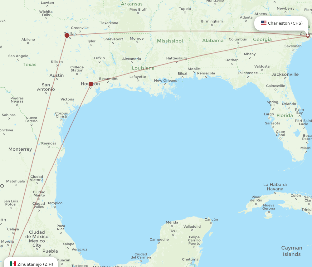 ZIH to CHS flights and routes map