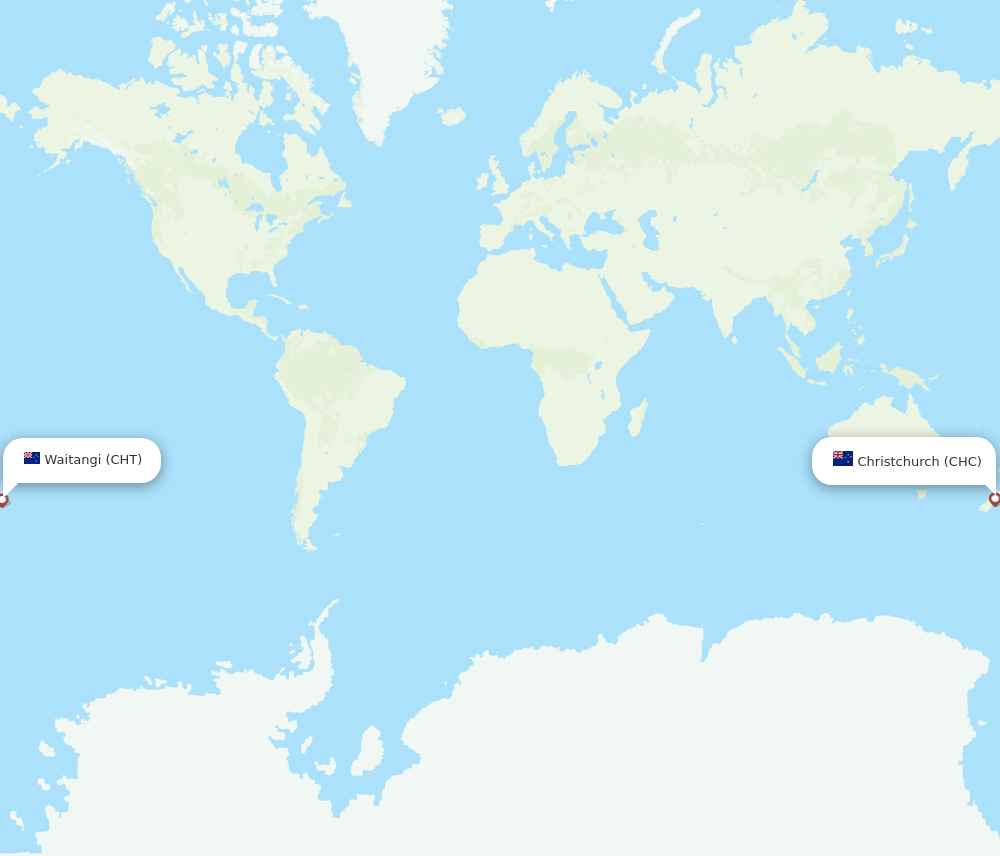 Chatham Island - Christchurch route map and flight paths
