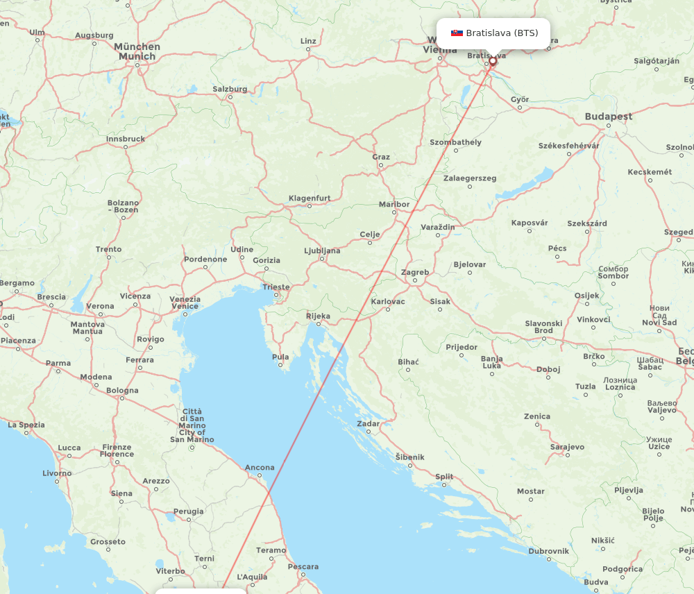 Rome - Bratislava route map and flight paths