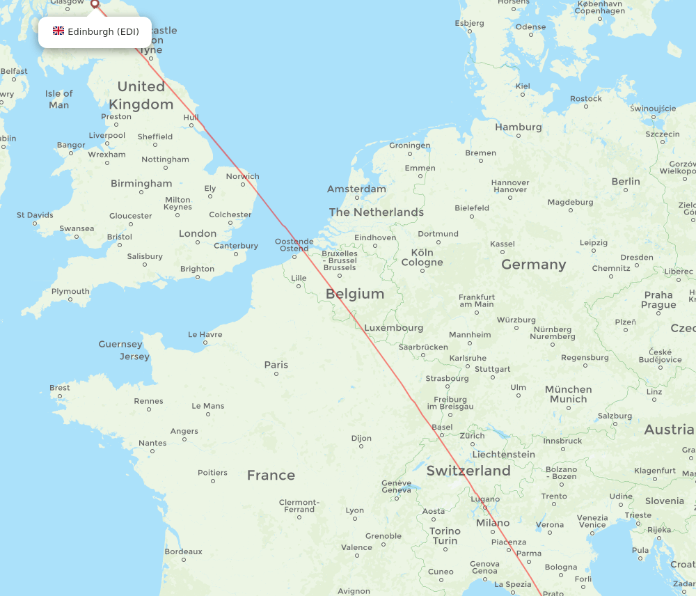 Rome - Edinburgh route map and flight paths