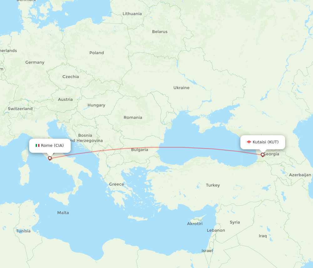 Rome - Kutaisi route map and flight paths
