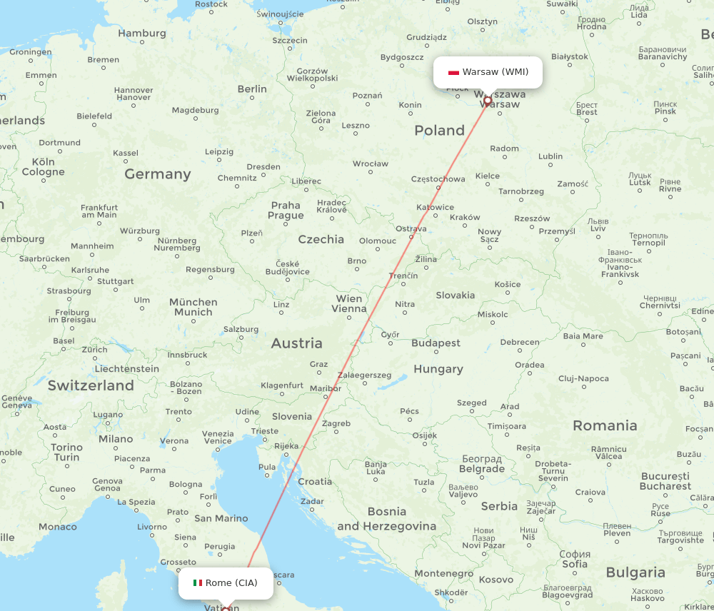 CIA to WMI flights and routes map