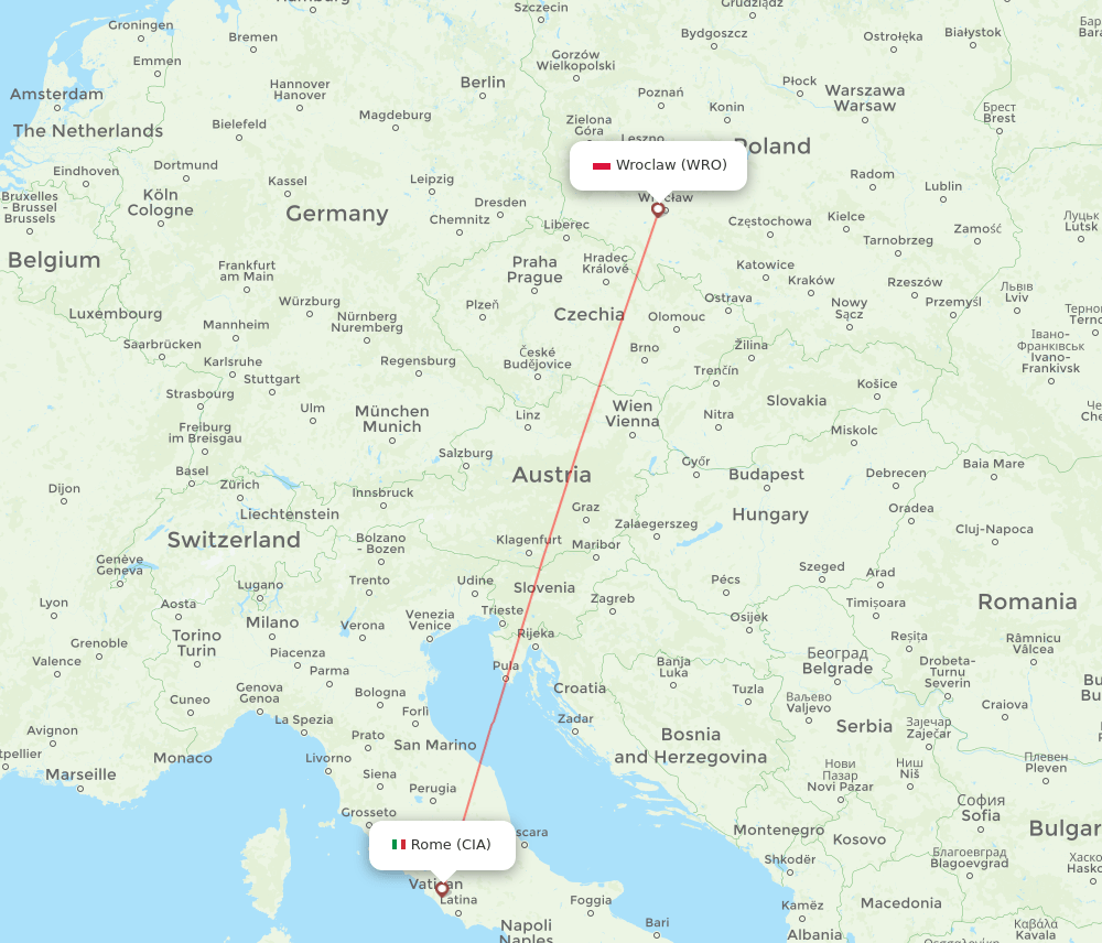 Rome - Wroclaw route map and flight paths