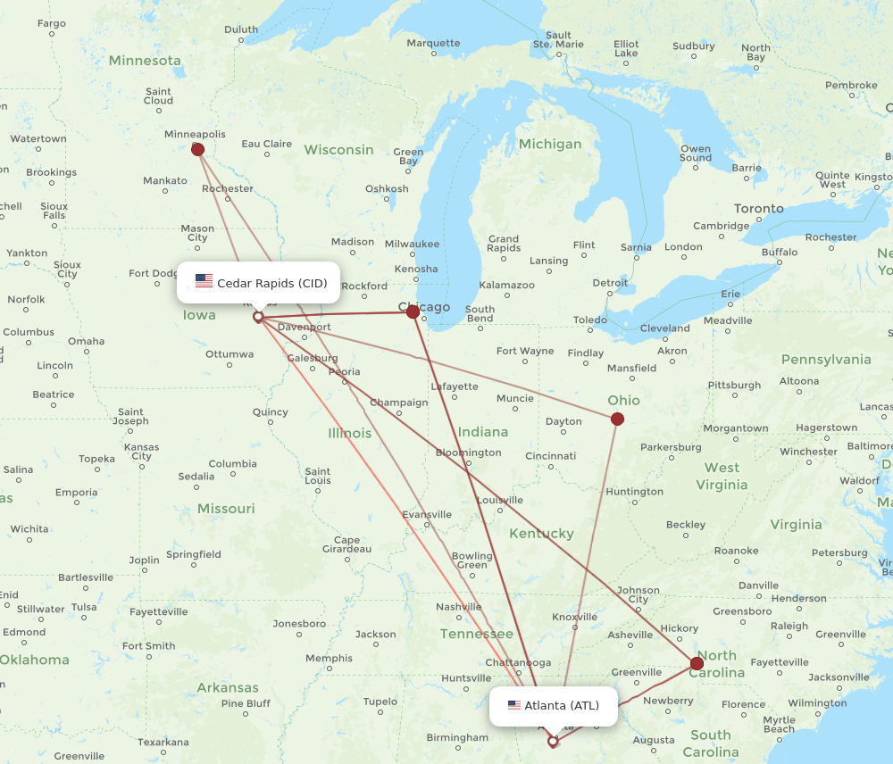 CID to ATL flights and routes map