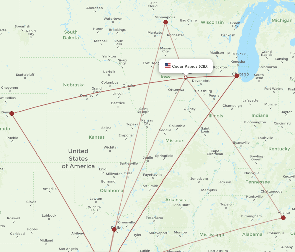 CID-AUS flight routes