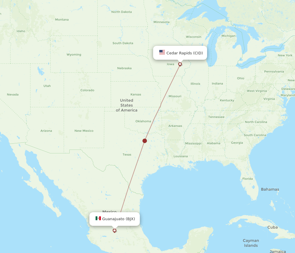 CID to BJX flights and routes map