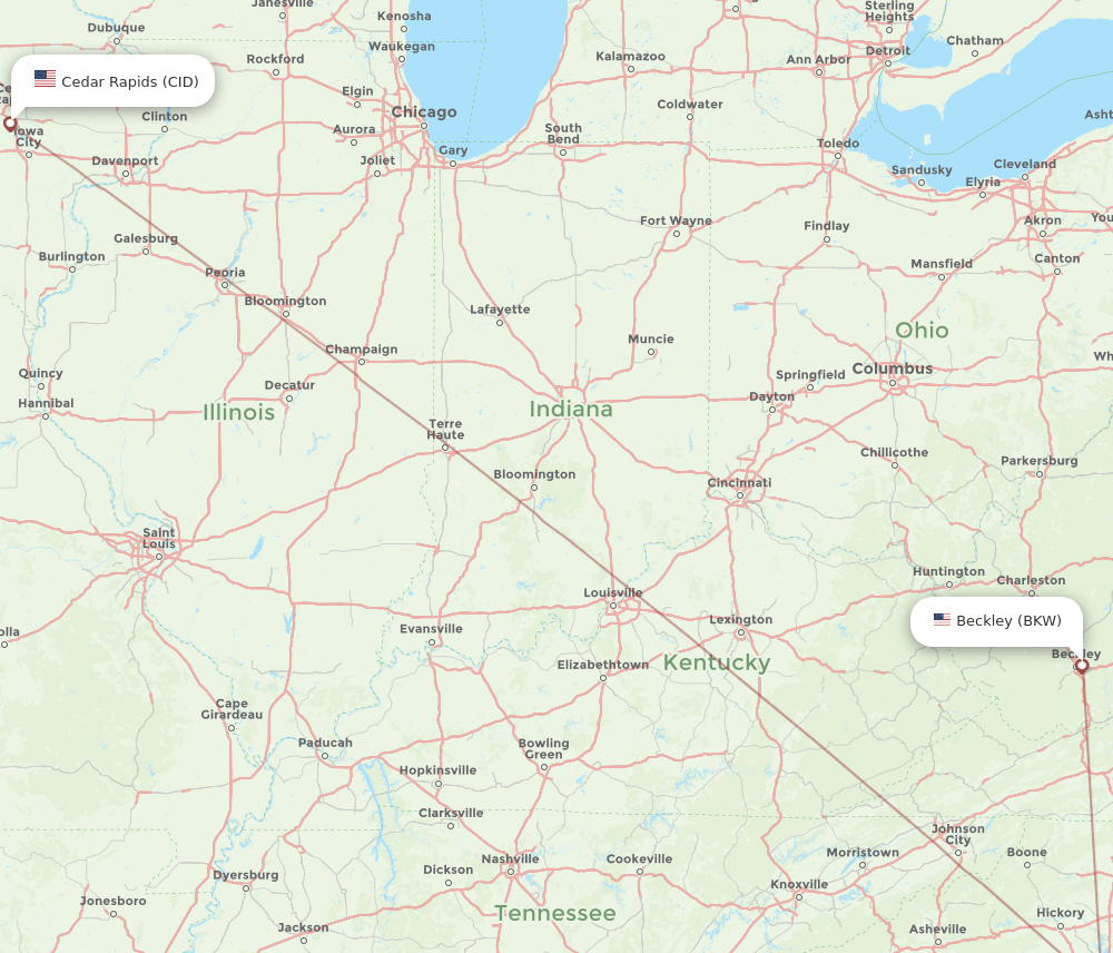 CID to BKW flights and routes map