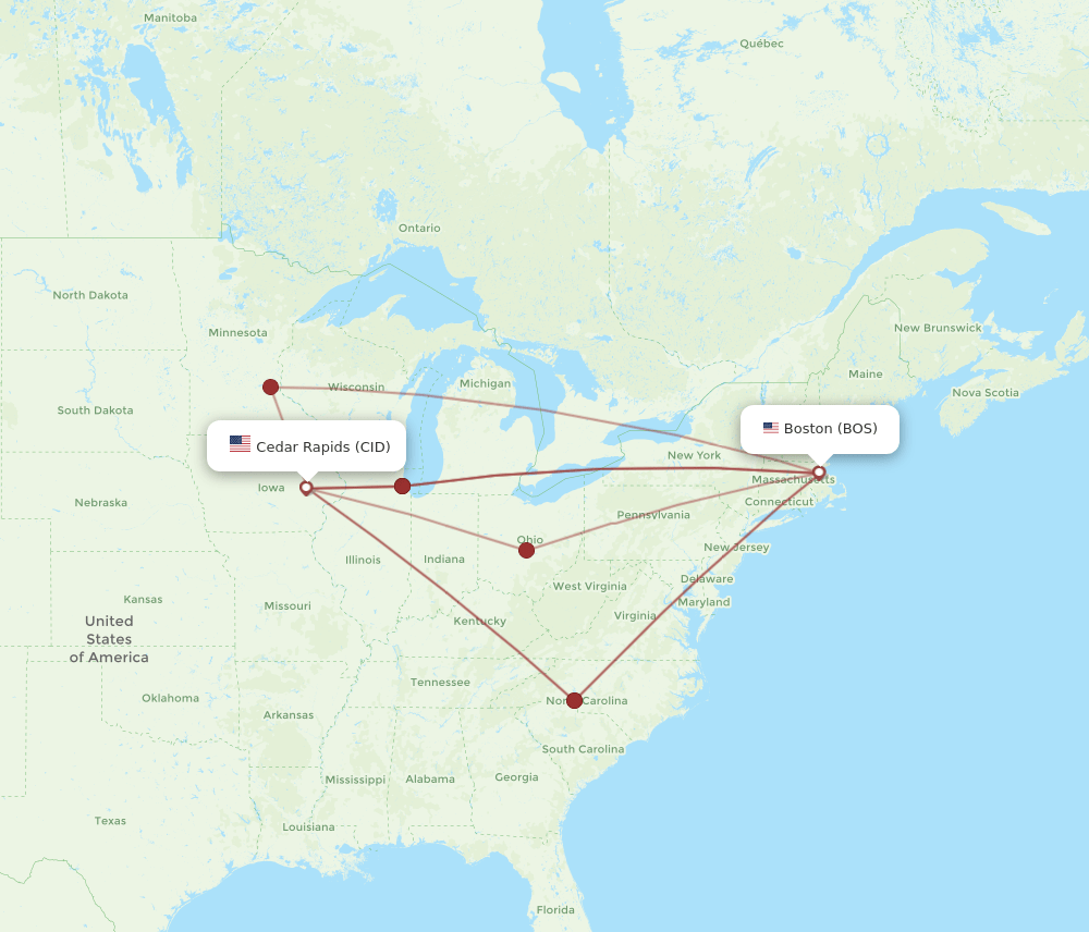 CID-BOS flight routes