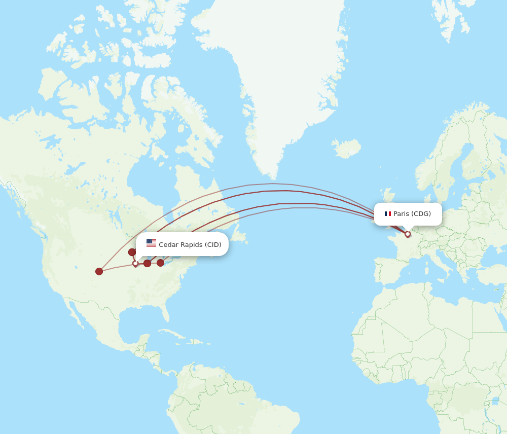 CID-CDG flight routes