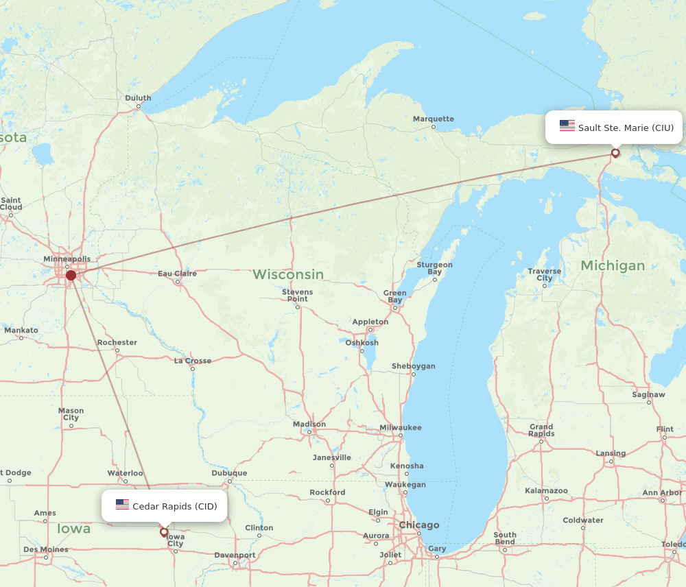 CID-CIU flight routes