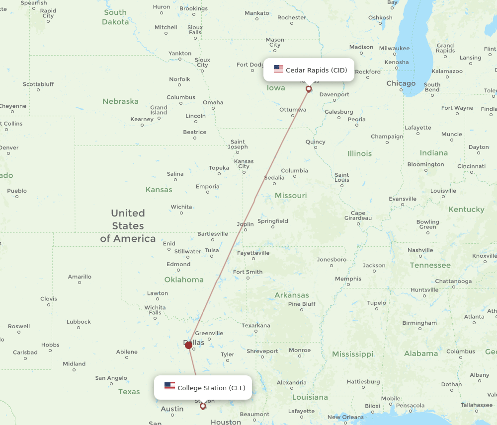 CID-CLL flight routes