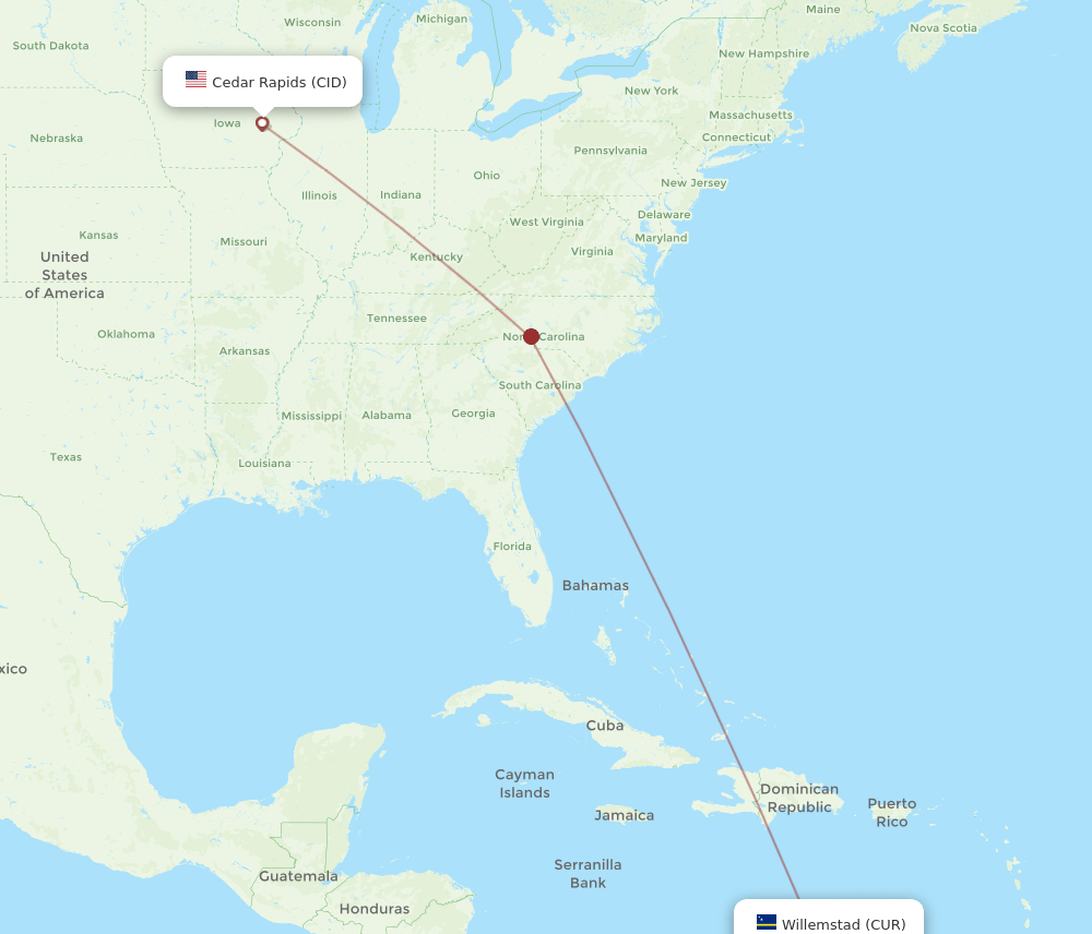 CID-CUR flight routes